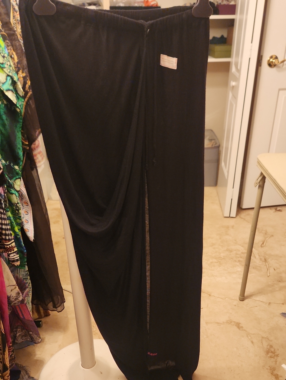 Peace Love World Black Women's Draped Maxi Skirt Drawstring Elastic